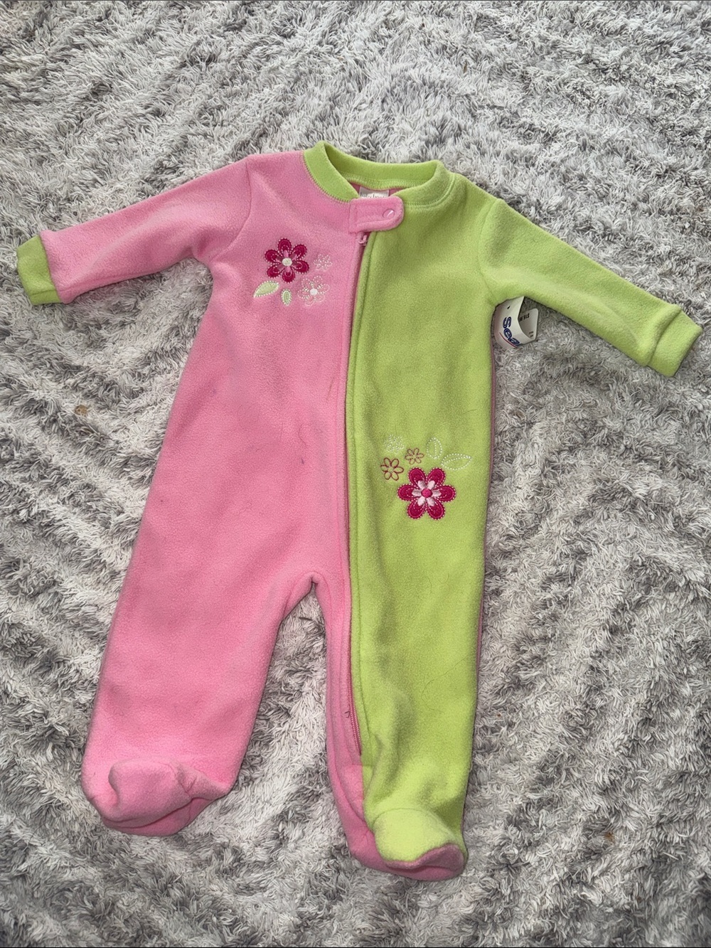 6-12m Sears Vintage Girls Pink & Green Floral Fleece One-Piece NWT